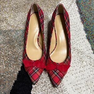 NEW Talbots Sylvie Bow Red Tartan Plaid Kitten Heel Pumps 9